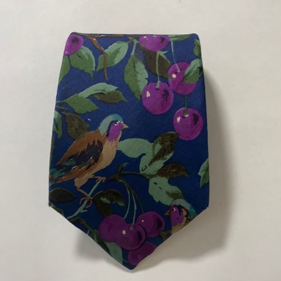 Vintage Don Loper Beverly Hills silk tie bird berry print - Picture 1 of 5